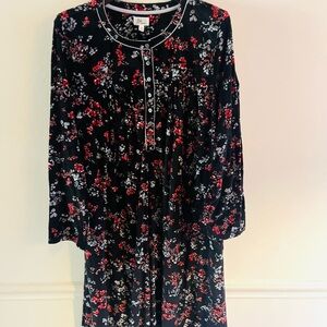 Aria Collection Velour Nightgown Long Sleeve Black Red Floral Size 2X